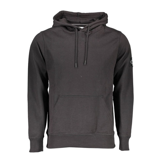 Calvin Klein Black Cotton Men Sweater with Central Pocket and Hood offering sleek comfort and contemporary style.