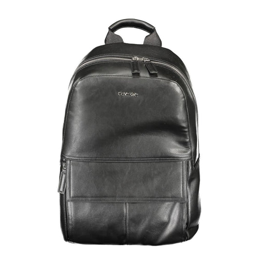 Calvin Klein Black Polyester Men Backpack with laptop compartment and adjustable straps for modern urban explorers.