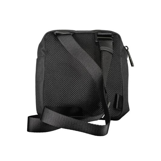 Calvin Klein Black Polyester Men Shoulder Bag with adjustable strap and external pocket, made from recycled materials.
