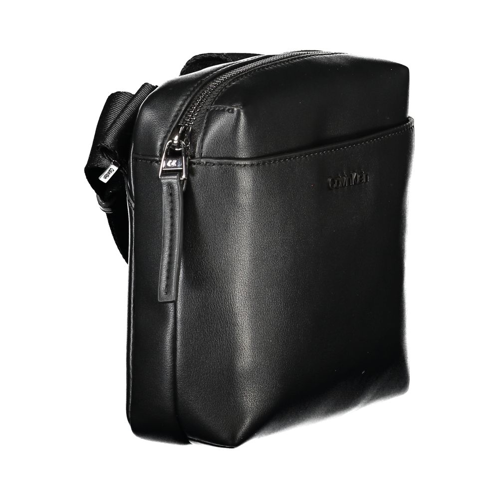 Calvin Klein Black Polyethylene Men Shoulder Bag with zip closure and adjustable strap, featuring sleek design and external pocket.