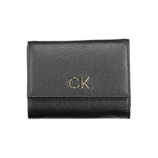Calvin Klein Black Polyethylene Women Wallet with RFID blocking and zip closure, crafted for modern functionality and style.
