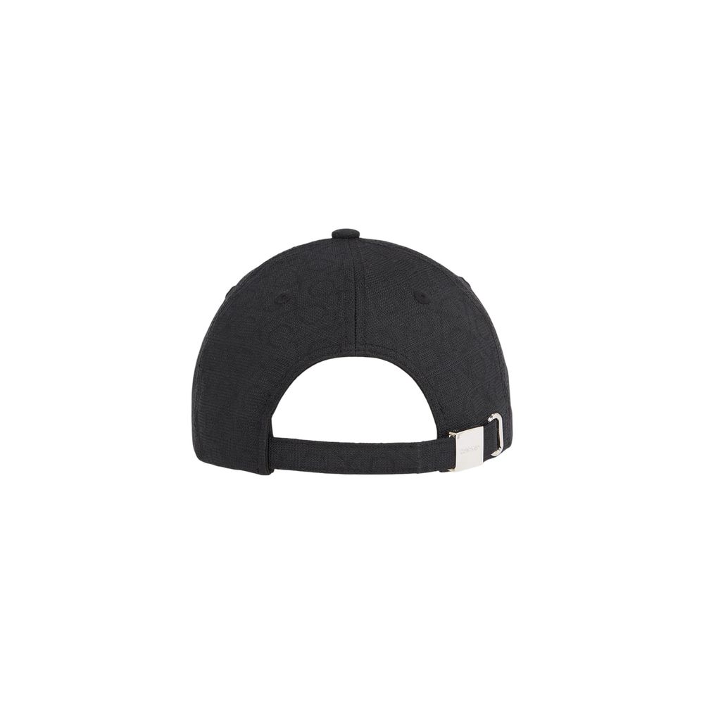Back view of Calvin Klein Black Recycled Polyester Cap (Baseball Hat) with adjustable strap and jacquard design.