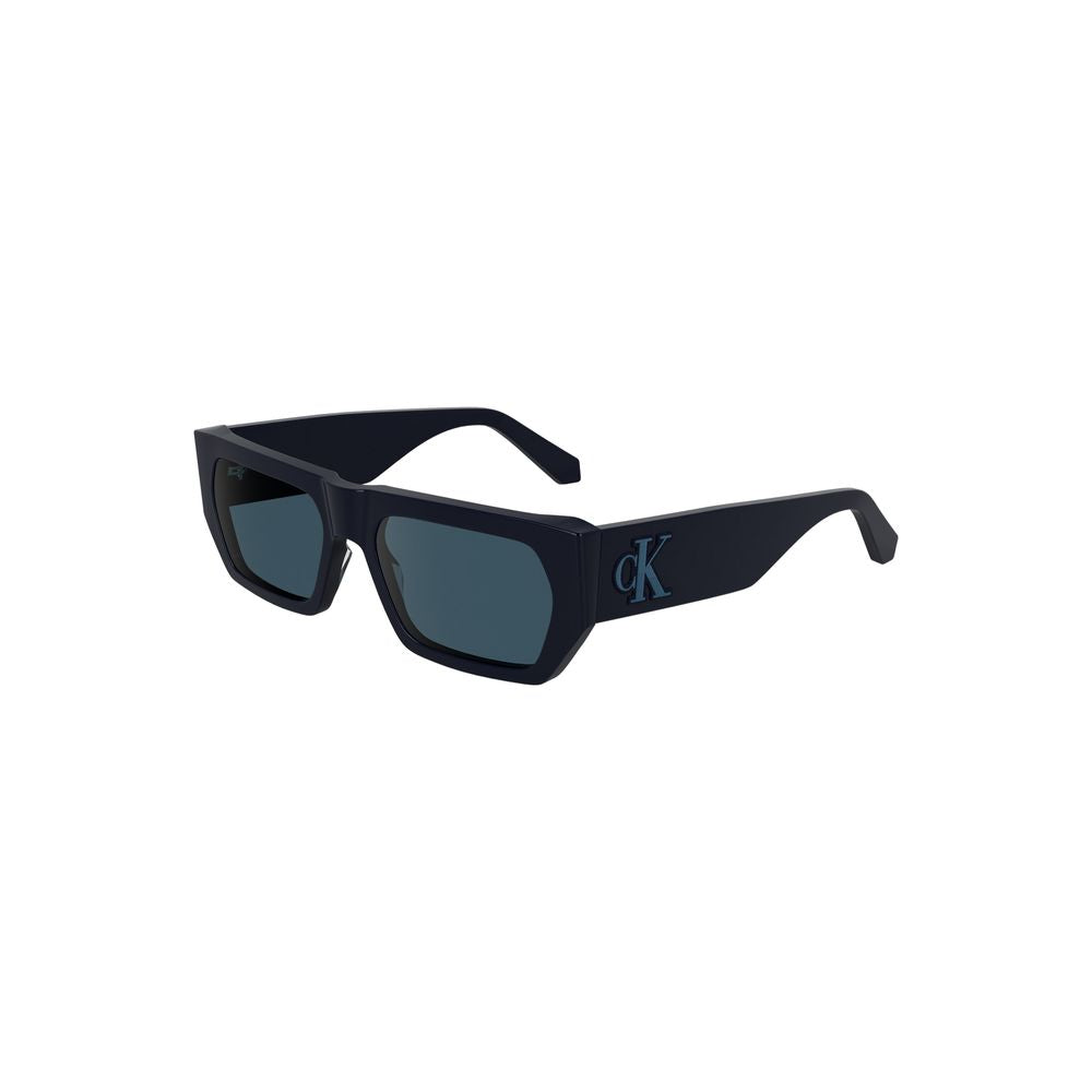 Calvin Klein Blue Acetate Women Sunglasses with rectangular lenses, eco-friendly bio-acetate frame, designed for stylish sun protection.
