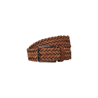 Calvin Klein Brown Leather Regular Belt with braided design and metal buckle