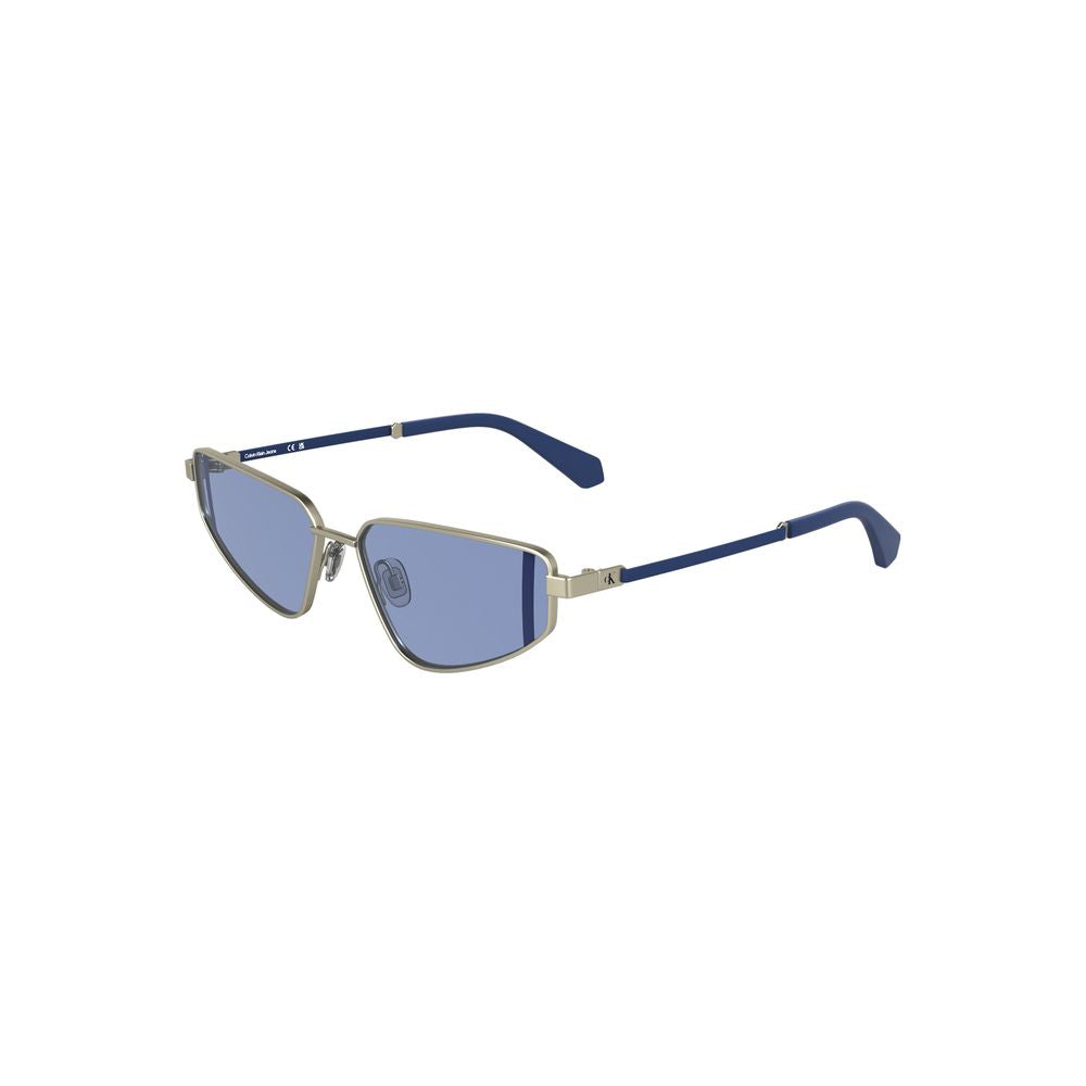 Calvin Klein Gray Metal Women Sunglasses with blue lenses, sleek rectangular design, ideal for modern elegance and comfort.