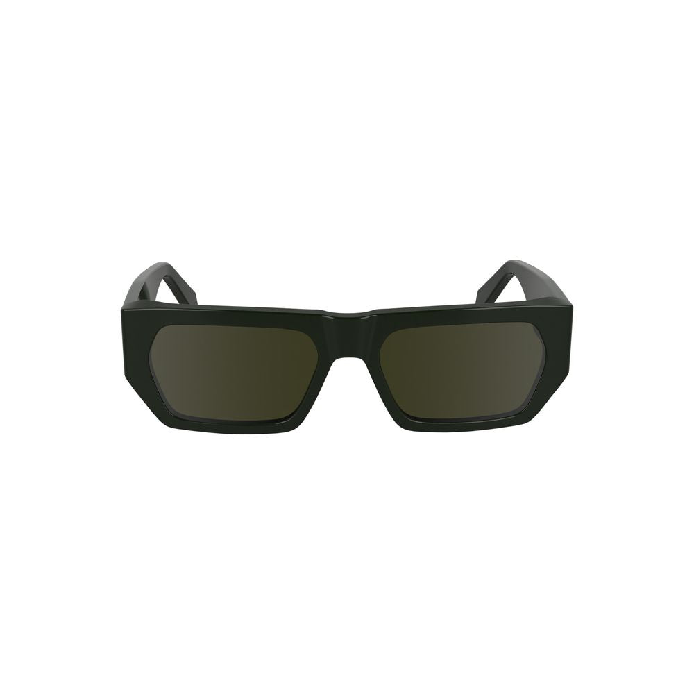 Calvin Klein "Green Acetate Men Sunglasses" with sleek bio-acetate frame and rectangular lenses, showcasing modern elegance and iconic branding.