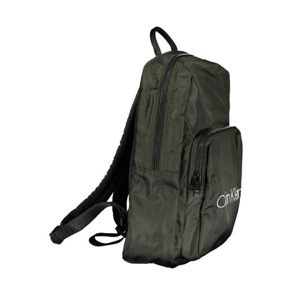 Calvin Klein Green Polyester Men Backpack with external pocket and laptop space for stylish functionality.