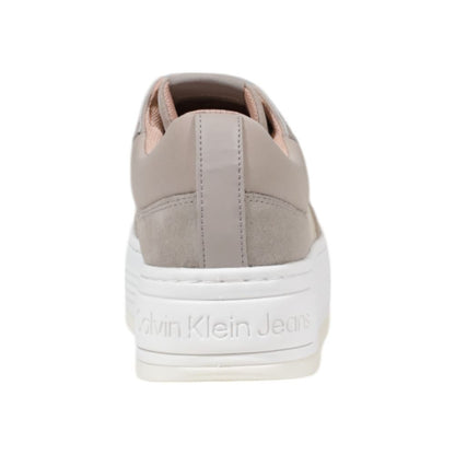 Back view of Calvin Klein Jeans Beige Recycled Cotton Platform Sneakers with logo on sole.