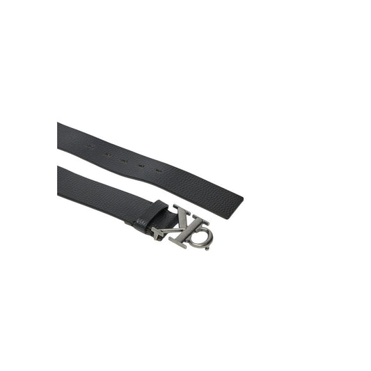 Calvin Klein Jeans Black Leather Belt, 35mm wide, minimalist design with polished metal buckle, perfect for casual and smart outfits.