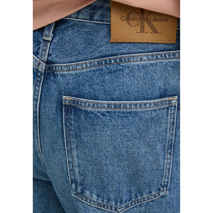 Calvin Klein Jeans Blue Cotton Mom Jeans with classic back pocket and CK label, showcasing trendy and sustainable denim fashion.