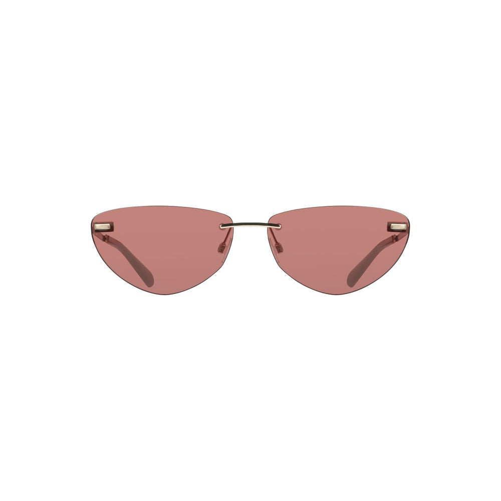 Calvin Klein Pink Metal Women Sunglass with drop-shaped, pink lenses and metal frame, featuring iconic Calvin Klein branding.