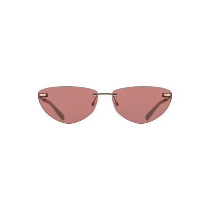 Calvin Klein Pink Metal Women Sunglass with drop-shaped, pink lenses and metal frame, featuring iconic Calvin Klein branding.