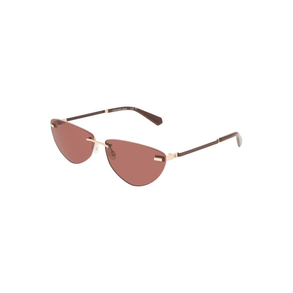 Calvin Klein Pink Metal Women Sunglass with drop-shaped pink lenses and metal frame, showcasing elegant and iconic design for stylish women.