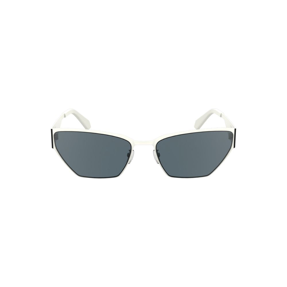 Calvin Klein White Metal Women Sunglass with sleek cat-eye design and smoke lenses, offering modern sophistication and style.