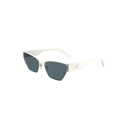 Calvin Klein White Metal Women Sunglass with sleek cat-eye design and smoke lenses