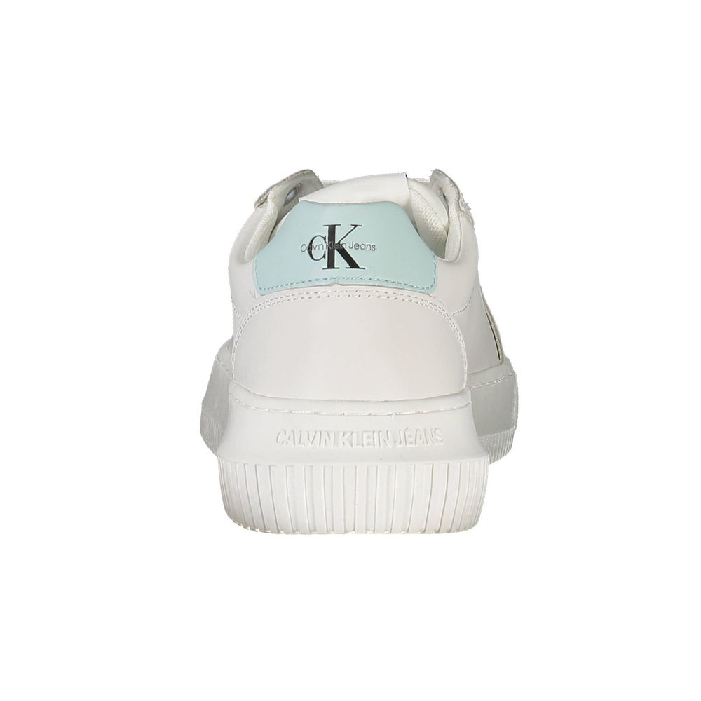 Calvin Klein White Recycled Polyester Women Sneaker, rear view with logo, showcasing eco-friendly and stylish design.