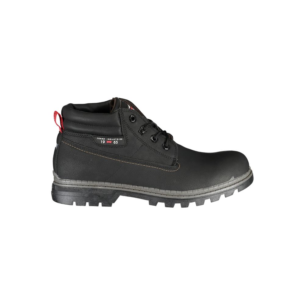 Carrera Black Polyester Ankle boot with laces, contrast details, and logo. Durable and stylish footwear for outdoor activities.