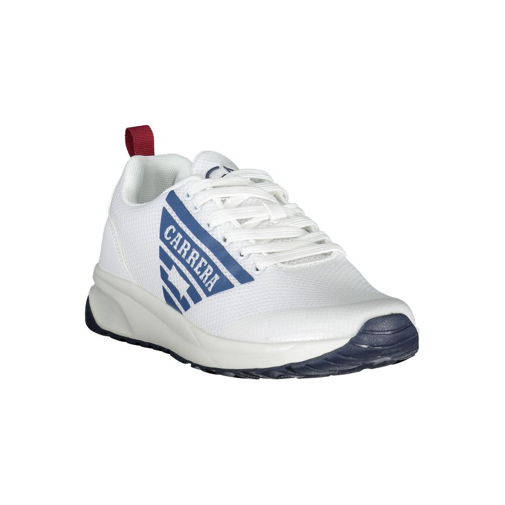 Carrera White Eco Leather Men Sneaker with blue accents for stylish and comfortable wear, featuring iconic Carrera logo design.