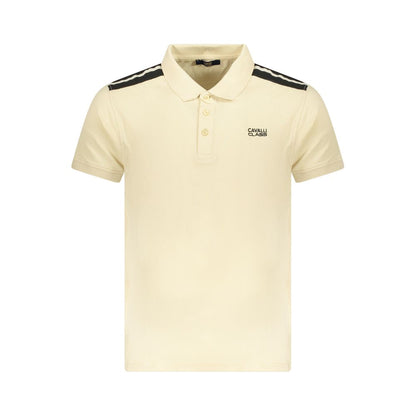 Cavalli Class Beige Cotton Men Polo Shirt with short sleeves, featuring contrast accents and embroidered logo, elegantly designed in beige.