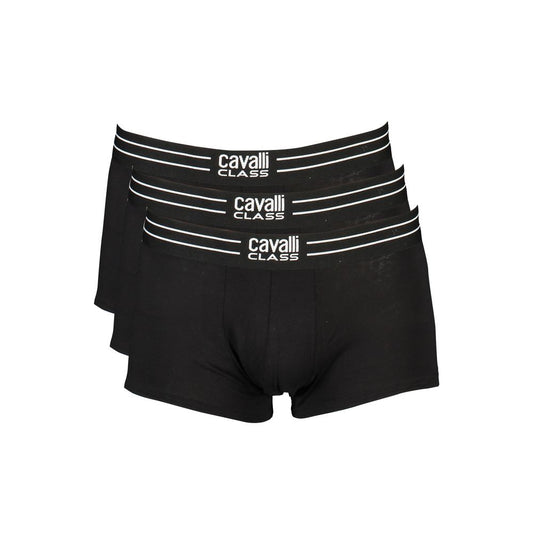 Cavalli Class Black Cotton Underwear boxer tri-pack with elastic waist and contrast details featuring logo.