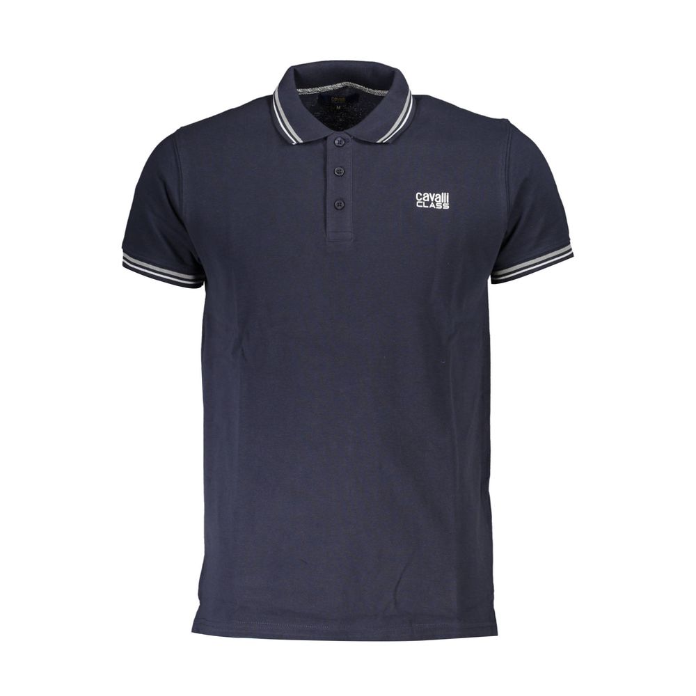 Cavalli Class Blue Cotton Men Polo Shirt with logo and contrasting details in Italian design