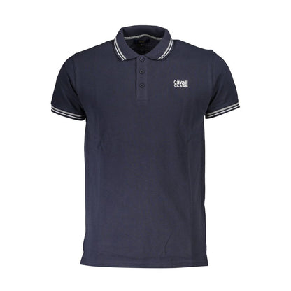 Cavalli Class Blue Cotton Men Polo Shirt with logo and contrasting details in Italian design