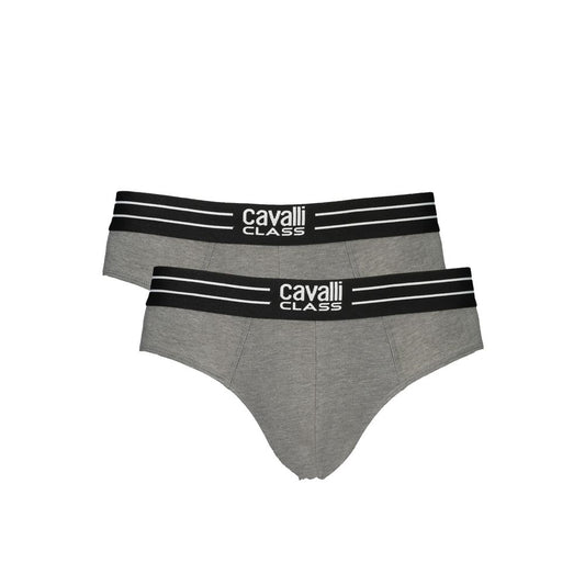 Cavalli Class Brown Cotton Men Underwear bi-pack slips with logo waistband, showcasing stylish and comfortable men's fashion.