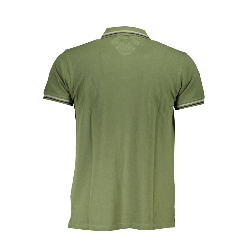 Back view of Cavalli Class Green Cotton Men Polo Shirt featuring luxury design and embroidery.