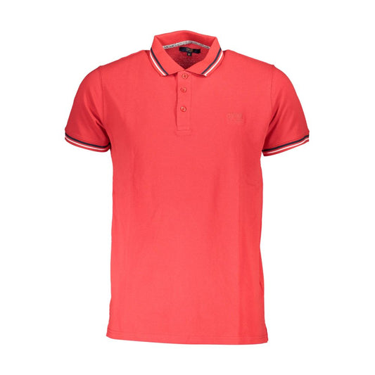 Cavalli Class Red Cotton Men Polo Shirt with signature embroidery and contrasting details, tailored for contemporary sophistication.