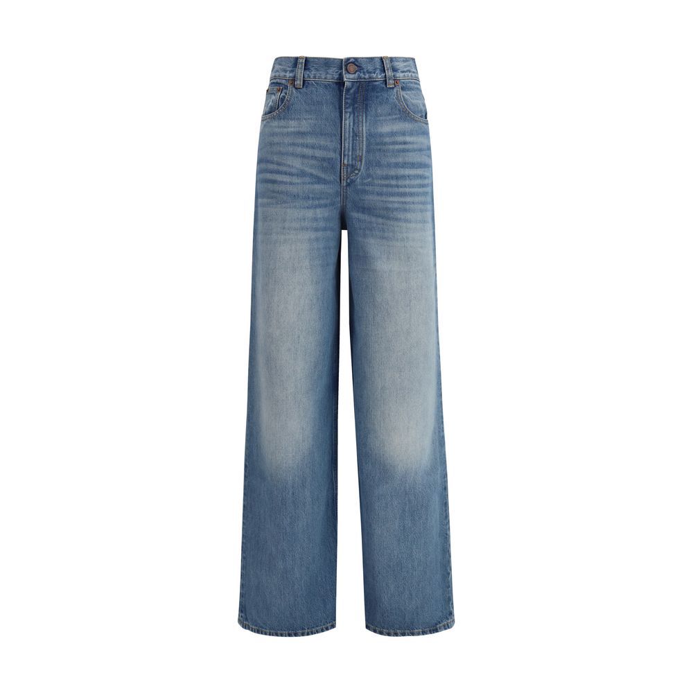 Chloé Blue Cotton Jeans Denim with high-rise wide-leg silhouette and classic five-pocket design.