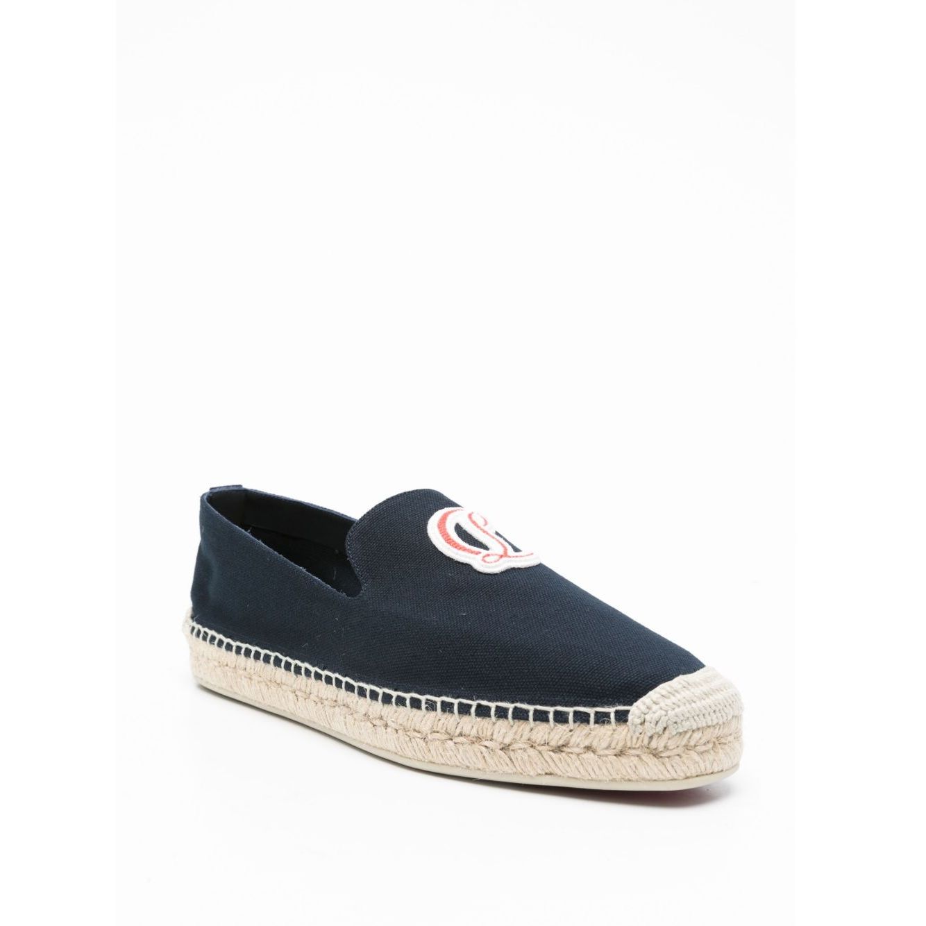 Christian Louboutin Mooncrest espadrilles dark blue with embroidered logo on espadrille sole, slip-on style with flat sole.