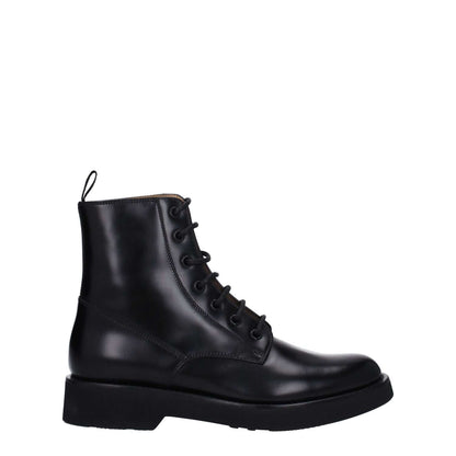 Church's Black Leather Ankle Boots with lace up closure, vintage effect, and rubber sole. Style: Casual and low flat heel.