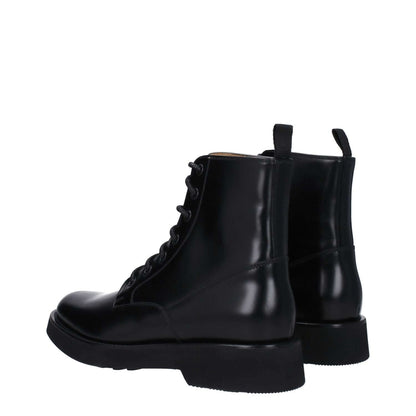 Church's Black Leather Ankle Boots with lace-up closure and rubber sole, featuring aged effect. Casual style with low, flat heel. MPN: DT02259SNF0AAB.