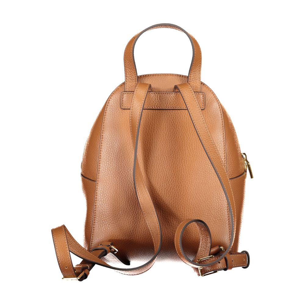 Coccinelle Brown Leather Women Backpack with adjustable straps and sleek handle, Italian-crafted for style and convenience.