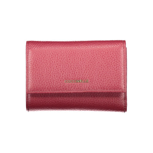 Coccinelle Purple Leather Women Wallet with logo, elegant design, and functionality, featuring card slots and coin pocket.