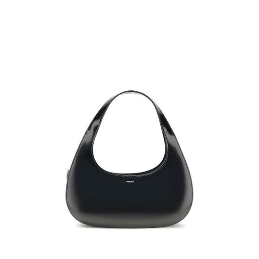 Coperni Black Leather Swipe Baguette Shoulder Bag with curved design and matte finish for stylish everyday wear.