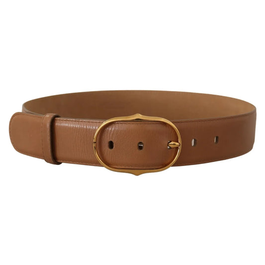 Costume National Brown Leather Gold Metal Oval Buckle Belt for women, Dolce & Gabbana, made in Italy, 100% authentic with tags.
