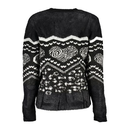 Desigual Black Polyester Sweater with long sleeves, turtleneck, and contrast details featuring a logo on the back.