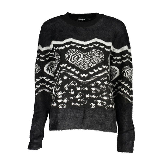 Desigual Black Polyester Sweater with turtleneck, long sleeves, contrast details, and logo.