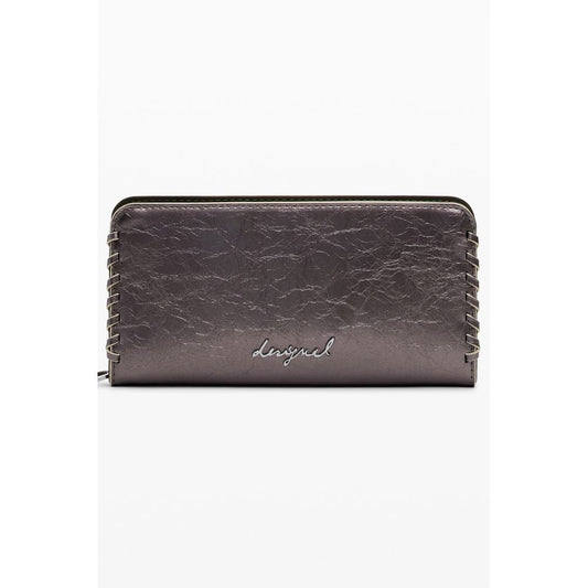 Desigual Bronze Polyethylene Women Wallet with zip closure, 5 compartments, card slots, and logo embellishment.