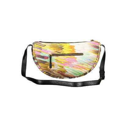 Desigual Yellow Polyester Handbag with adjustable strap, external and internal pocket, contrasting details, and zip closure.