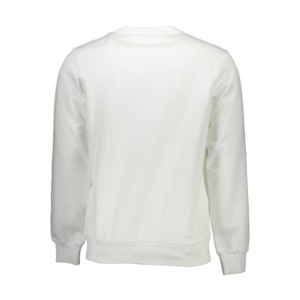 Back view of Diesel White Cotton Men Sweater showcasing long sleeves and crew neck, highlighting urban style and premium comfort.