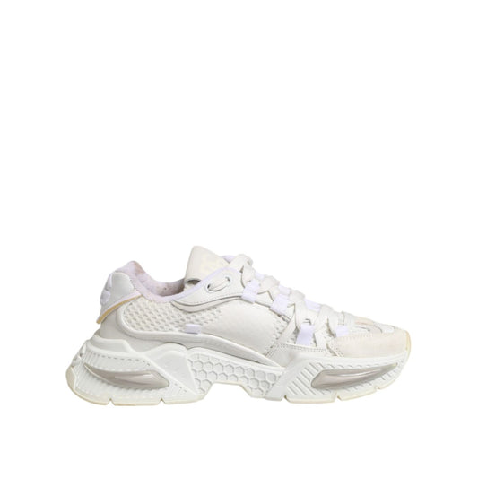 Dolce & Gabbana Airmaster White Women Low Top Sneakers Shoes featuring luxury calf leather and nylon blend, side view.