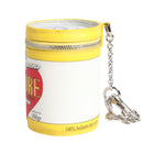 Dolce & Gabbana Amore Leather Yellow Bag Charm Coin Case Keychain Keyring with silver-tone lobster clasp and heart print design.