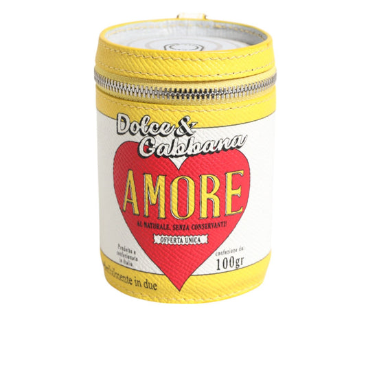 Dolce & Gabbana Amore Leather Yellow Bag Charm Coin Case Keychain Keyring