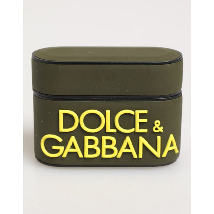 Dolce & Gabbana Army Green Rubber Logo Embossed Accessory Airpods Case