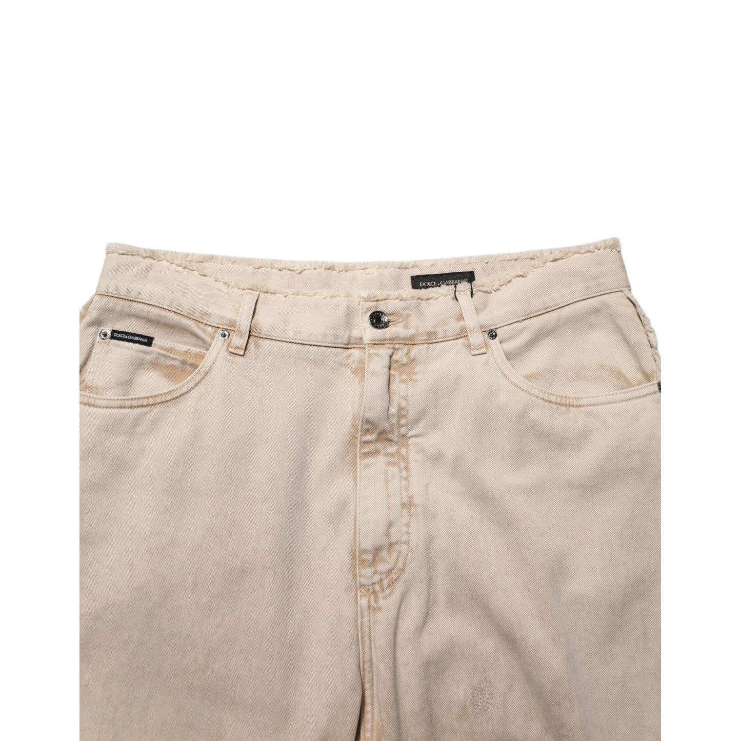 Dolce & Gabbana Beige Cotton Straight Denim Trouser Jeans with five-pocket styling and subtle designer detailing, front view.