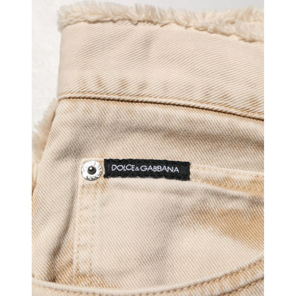Dolce & Gabbana Beige Cotton Straight Denim Trouser Jeans close-up showing designer label