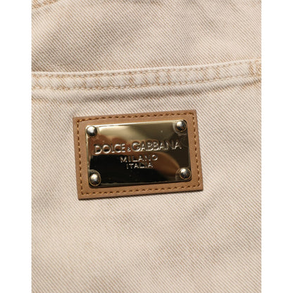 Dolce & Gabbana Beige Cotton Straight Denim Trouser Jeans logo patch detail