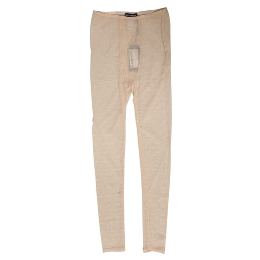 Dolce & Gabbana Beige Nylon Stretch Logo Lace Leggings Underwear, luxurious beige leggings with logo details, soft nylon-elastane fabric.